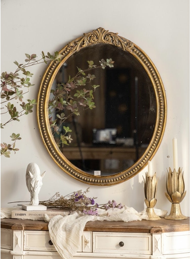 غوغا مرآة حائط دائرية ذهبية فاخرة 60×60 سم، مرآة ديكور بإطار محفور أنيق للمدخل وغرفة النوم وغرفة المعيشة وطاولة الزينة، انعكاس HD عالي الوضوح لتزيين المنزل - Image 5